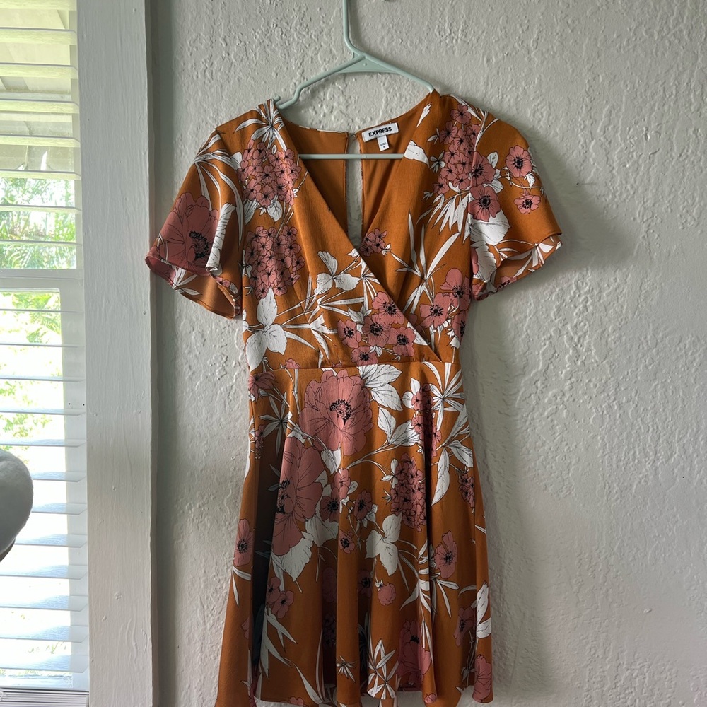 Express Floral Mini Dress in Orange and Pink